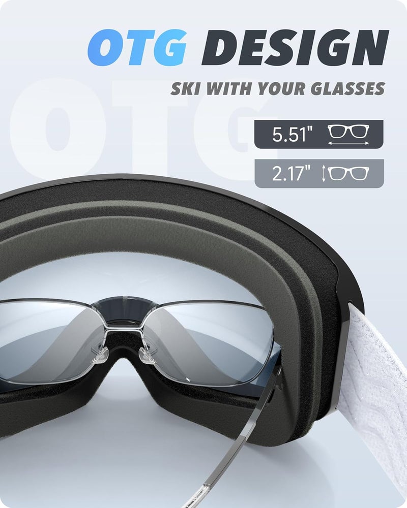 RIOROO Ski Goggles Snowboard Goggles for Men Women Adults Youth,Over Glasses OTG/100% UV Protection/Anti-fog/Wide Vision - Image 5